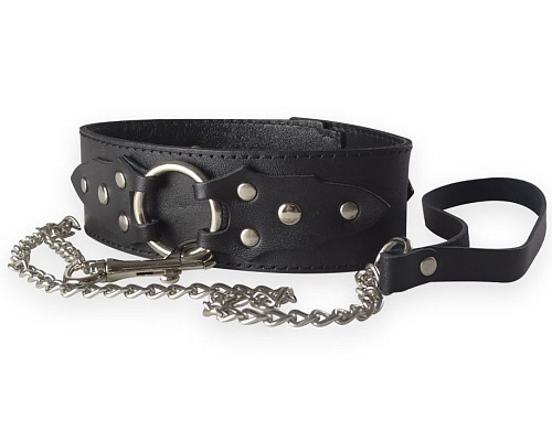 Чёрный широкий кожаный ошейник в готическом стиле Sitabella 3123-1