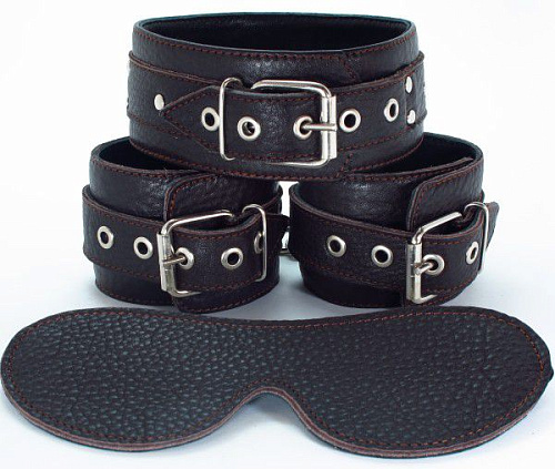 Набор БДСМ-аксессуаров из мягкой кожи черного цвета БДСМ арсенал 53015ars