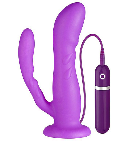 Анально-вагинальный вибромассажёр фиолетового цвета Dream Toys PURRFECT SILICONE 2WAYS VIBRATOR 20799 (17 см)