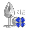 Серебристая анальная пробка-клевер с синим кристаллом Сумерки богов 539-07 BLUE-DD (9,5 см)