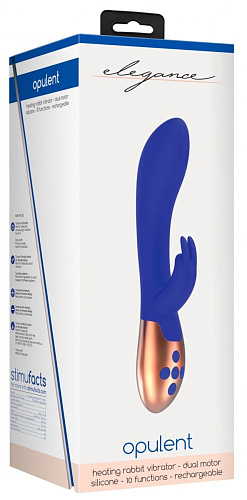 Синий вибратор с функцией нагрева и клиторальной стимуляцией Shots Media BV Opulent ELE003BLU (20 см)