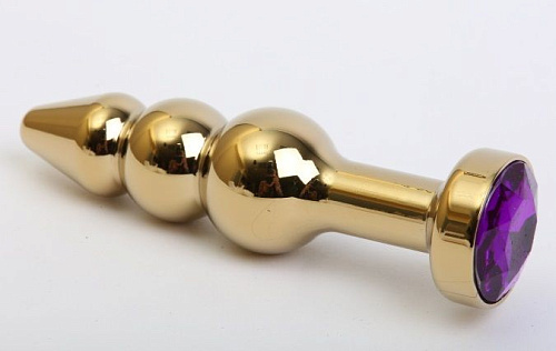 Золотистая анальная ёлочка с фиолетовым кристаллом 4sexdreaM 47436-5 (11,2 см)
