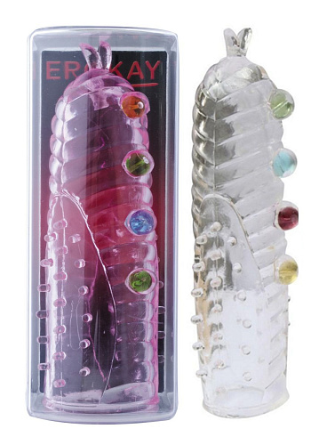 Прозрачная насадка на пенис с бусинами Erokay EK-2223CL