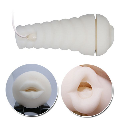 Мега-мастурбатор ротик золотисто-белого цвета с вибрацией и голосом Baile Sally BM-00900T50-2