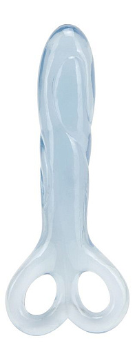 Голубой анальный массажёр Seven Creations SOFT FLEX 2 FINGER HANDLE PROBE 18-44LBLU-BCD (12 см)