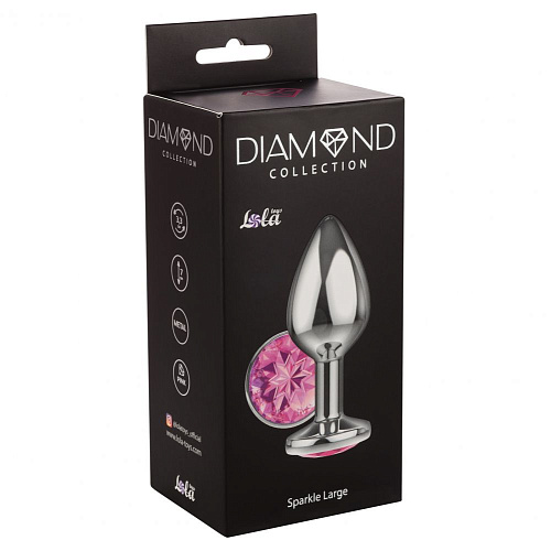 Большая серебристая анальная пробка с розовым кристаллом Lola toys Diamond Pink Sparkle Large 4010-03Lola (8 см)