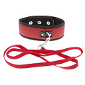 Красно-чёрный ошейник из полиуретана с поводком Blush Novelties Collar and Leash 520012