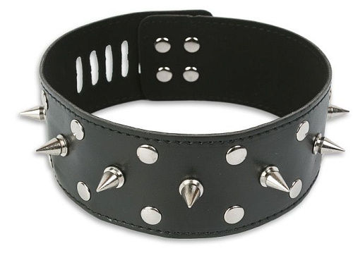 Чёрный широкий ошейник с заклёпками и шипами Пикантные штучки DP072