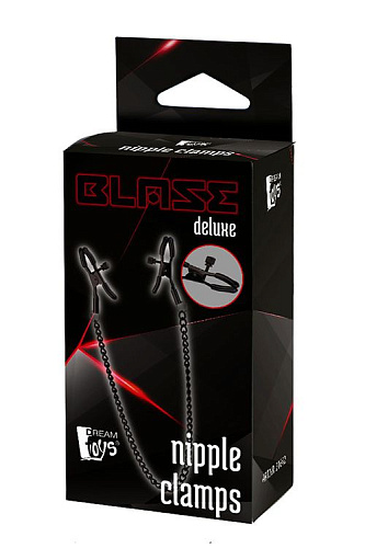 Чёрные зажимы на соски на цепочке Dream Toys BLAZE DELUXE NIPPLE CLAMPS 21643