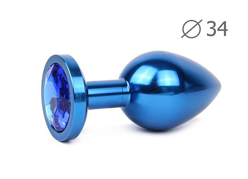 Коническая синяя анальная втулка с синим кристаллом Anal Jewelry Plug BLUM-13 (8,2 см)