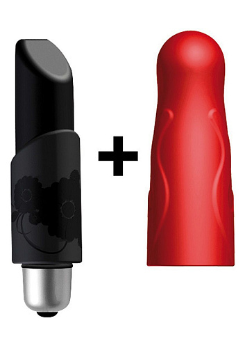 Мощная вибропуля с чёрной и красной насадками Joy Division Joystick Ladylike 15588