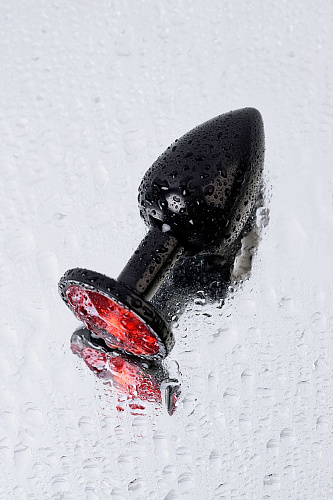 Чёрный анальный плаг с кристаллом красного цвета ToyFa 717007-59 (7,2 см)