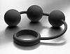 Чёрные анальные шарики XR Brands Tom of Finland Silicone Cock Ring with 3 Weighted Balls TF1932
