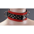 Красно-чёрный лакированный ошейник на мягкой подкладке Подиум Р2801