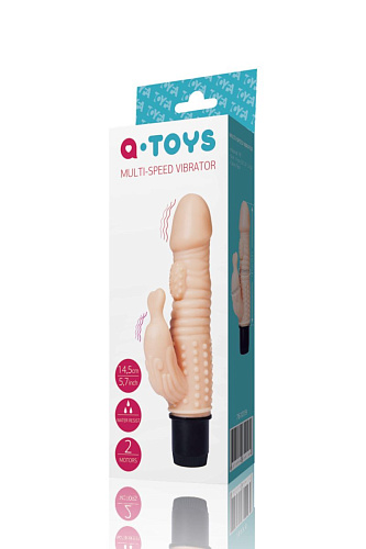 Телесный вибратор с дополнительным рельефом и клиторальным отростком A-toys 761019 (16 см)