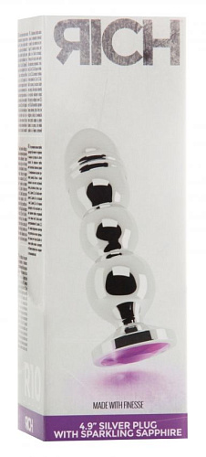 Серебристая фигурная анальная пробка с фиолетовым кристаллом Shots Media BV R10 RICH Gold/Purple RIC010SIL (14,5 см)