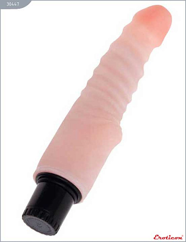 Телесный вибратор с рёбрышками и утолщением ствола у основания Eroticon 30447 (21 см)