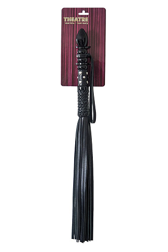 Чёрный кожаный флоггер с лакированной ручкой ToyFa 700034 (61 см)