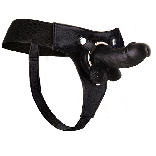 Страпон с кожаными трусиками с чёрного цвета Shots Media BV OU153BLK (13 см)