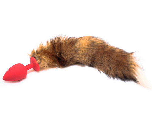 Красная силиконовая анальная пробка с рыжим хвостом Vandersex 124-2R (8 см, размер M)