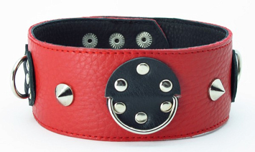 Красно-черный ошейник с шипами БДСМ арсенал 55016
