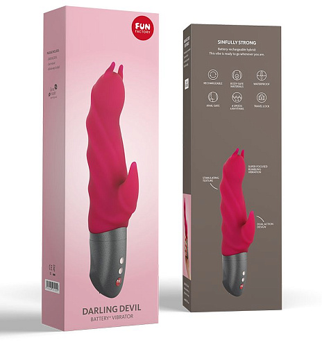 Малиновый вибратор с клиторальным отростком Fun Factory Darling Devil 07130 (20,5 см)