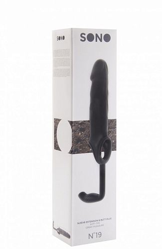 Чёрная насадка на пенис с анальным стимулятором Shots Media BV SONO №19 SON019BLK