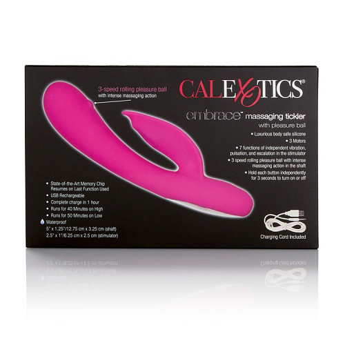 Розовый перезаряжаемый вибромассажёр с движущимся шариком California Exotic Novelties Embrace Massaging Tickle SE-4609-10-3
