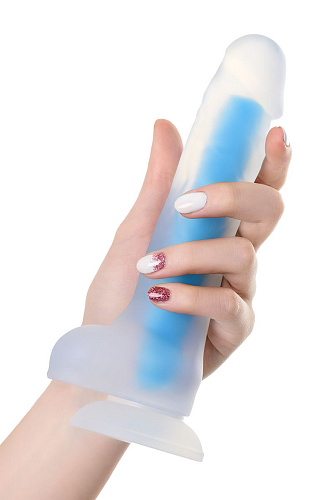 Прозрачно-синий фаллоимитатор, светящийся в темноте ToyFa Steve Glow 872007 (20 см)