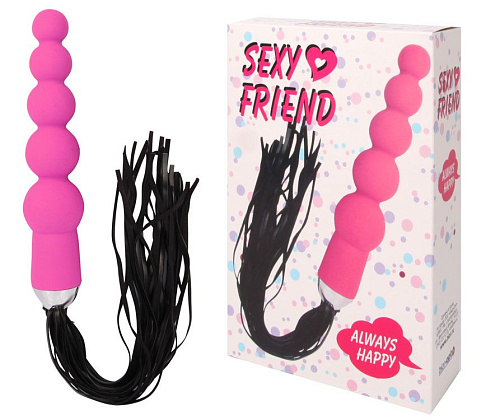 Чёрная многохвостовая плеть с розовой анальной ёлочкой Bior toys SF-70245