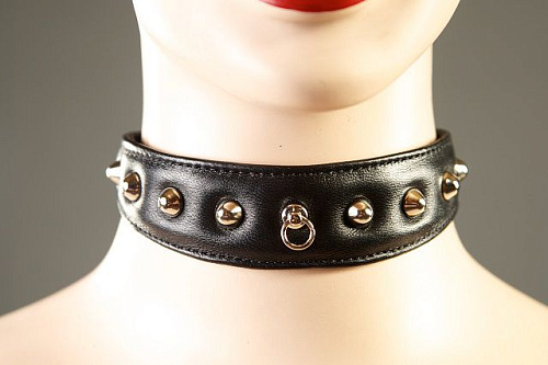 Чёрный узкий фигурный ошейник из кожи Подиум Р286