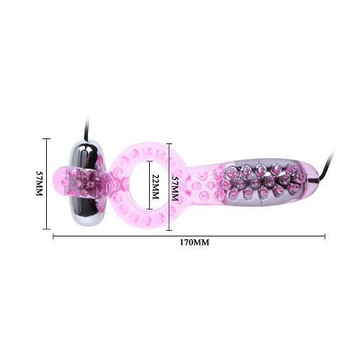 Розовое эрекционное кольцо с двумя вибраторами Baile BI-014054-0101