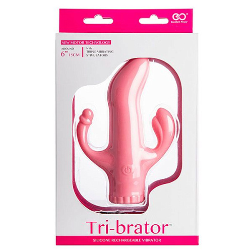 Розовый вибратор с клиторальным и анальным отростками NMC 111783 (15,2 см)