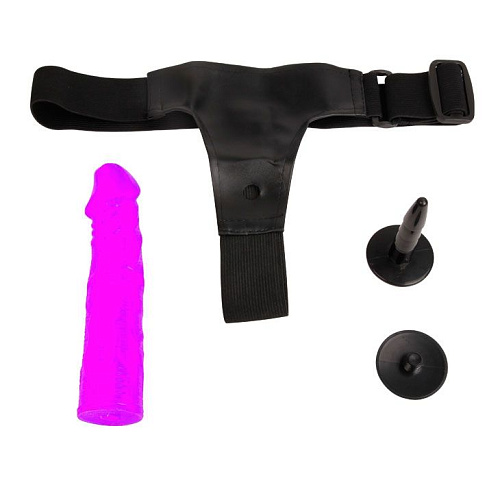 Фиолетовый фаллос на регулируемых трусиках Baile BW-022012-0603 (18,8 см)