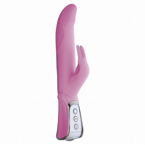 Розовый вибратор с клиторальным стимулятором и вращением ствола Vibe Therapy VIBE THERAPY DELIGHT C02P2S023-P2 (23,5 см)