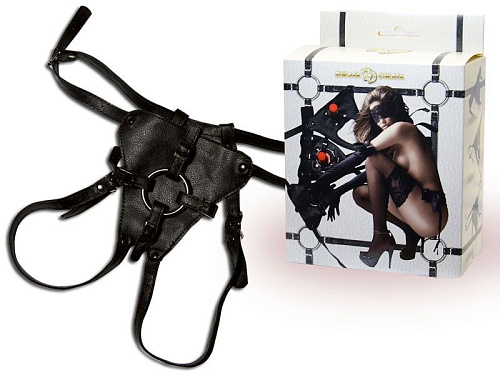 Кожаные трусики чёрного цвета с кольцом для фиксации насадок Сумерки богов 953-01 BX DD