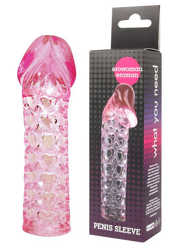 Закрытая розовая насадка-фаллос Bior toys Penis sleeve EE-10037 (11,7 см)