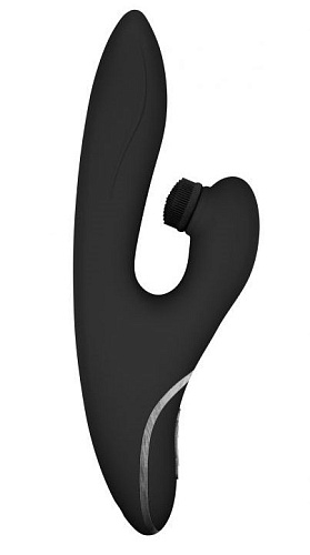 Чёрный вибратор с клиторальной щёточкой Shots Media BV BOOM Fir BOOM014BLK (23 см)