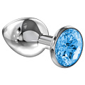 Большая серебристая анальная пробка с нежно-голубым кристаллом Lola toys Diamond Light blue Sparkle Large 4010-04Lola (8 см)