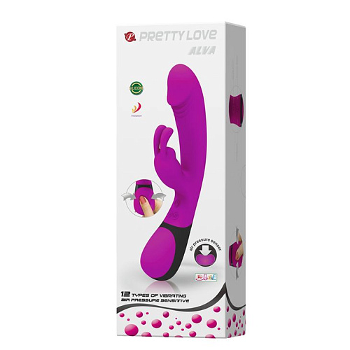 Лиловый вибратор с клиторальным стимулятором и функцией Baile Alva Air Pressure BI-014247 (21,5 см)