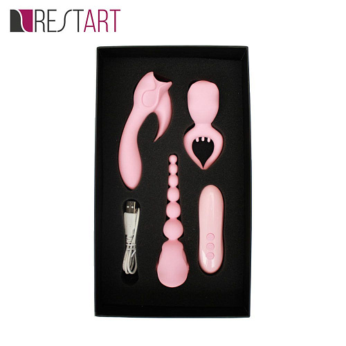 Нежно-розовый вибростимулятор с насадками RestArt Ecstasy RA-311