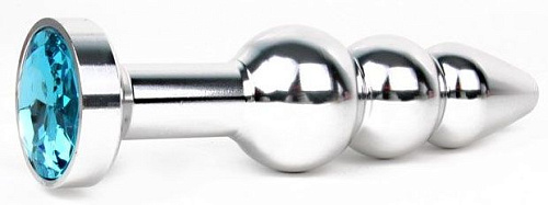 Удлинённая серебристая анальная втулка с голубым кристаллом Anal Jewelry Plug QSLV-05 (11,3 см)