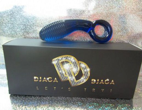 Синий стеклянный стимулятор с кольцом и рёбрышками Джага-Джага GD221 (15,5 см)