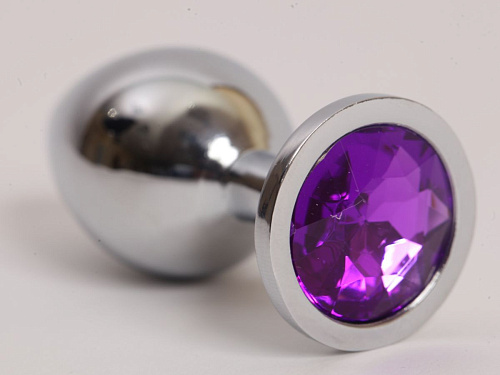 Серебристая анальная пробка с фиолетовым стразом 4sexdreaM 47020-2 (9,5 см)