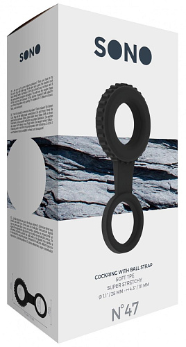 Чёрное кольцо для пениса и мошонки Shots Media BV № 47 Cockring with Ball Strap SON047BLK