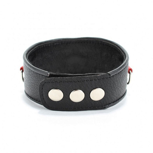 Чёрно-красный кожаный ошейник с клепками и кольцами БДСМ арсенал 55006