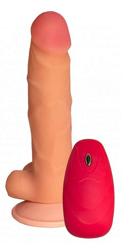 Телесный реалистичный вибратор с пультом Сумерки богов №76 3204-76 BX DD (17 см)