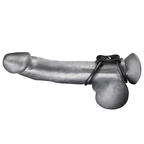 Двойное эрекционное кольцо на пенис и мошонку чёрного цвета BlueLine BLM1718