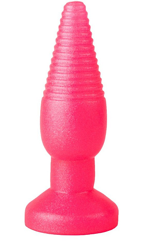 Розовая анальная втулка с рёбрышками LOVETOY (А-Полимер) 436600 (14 см)