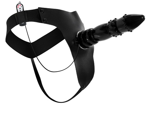 Страпон чёрного цвета с вибрацией Pipedream Black Magic Vibrating Strap-On PD3922-02 (19 см)